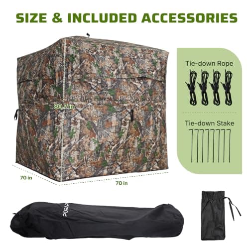 Hunting Blind 360° See Through, Pop Up Ground Blind, 3-4 Person Deer Blind | Deer & Turkey Hunting, Flip-Top Door, Silent Sliding Windows, Vertical Pull Cord, Bow & Rifle Hunting view 4