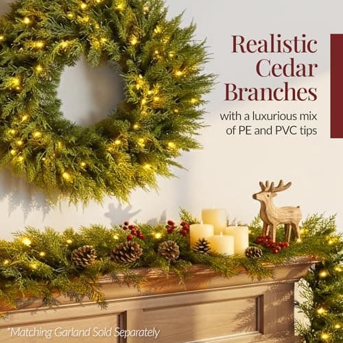Best Choice Products Pre-Lit Cedar Cypress Christmas Wreath w/Twinkling LEDs, 30in Realistic Large Indoor/Outdoor Holiday Decor for Door, Plug-in view 4
