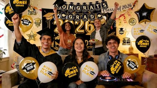 Graduation Party Decorations 2026–Black Gold Grad Banner, Class of Backdrop, Balloons, Fringe Curtains and Foil Balloon, Streamers Kit–Complete Graduation for High School & College Celebrations (Gold) view 6