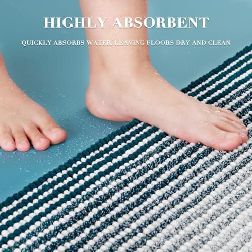 BSICPRO Bathroom Rugs and Mats Sets, 2 Piece Thick Absorbent Chenille Bath Mat Rug Set Non Slip, Soft Shaggy Bath Room Floor Mats for Bathroom, Machine Washable (20" x 60" Plus 20" x 32", Teal) view 5