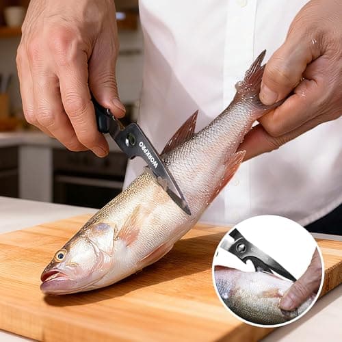 WORKPRO Kitchen Scissors, All Purpose Kitchen Shears with Detachable Stainless Steel Blades, Titanium Coated for Easy Cleaning, Heavy Duty for Meat, Fish, Nuts, Vegetables, Protective Cover Included view 5