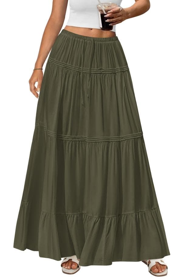 BTFBM Spring Skirts for Women 2026 Summer Boho Beach Vacation Clothes Casual Pleated High Waisted Flowy Maxi Skirt — image 1