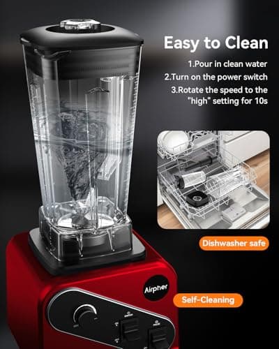 Blender 1200W, Professional Countertop Blender with 8-Blade Stainless Steel Blade for Quickly Crushing Ice, Fruit, Red view 6