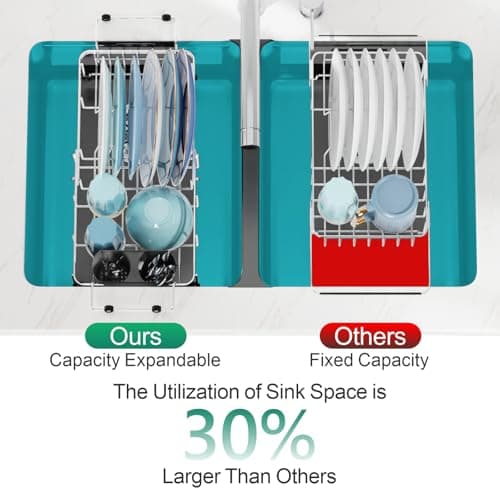 GSlife Small Sink Dish Drying Rack with Cup Holder - Expandable Stainless Steel Compact Dish Drainer for RV, Camper, Kitchen, Dish Strainer with Locking Knob, Fit Sink 11.9"-16.7" L, Silver view 4