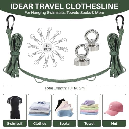 Vigorport Camping and Travel Clothesline, Clothes Line with Hang Loop Lightweight, portable clothesline attaches quickly with included hooks and storage pouch for camping, touring, and travel view 2