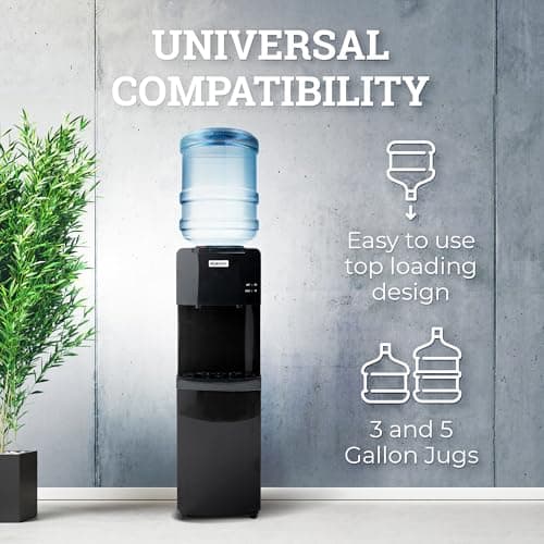 Igloo Top Loading Water Cooler with Removable Drip Tray & Energy-Saving Features- Water Tower with Hot, Cold Temperature Settings- Water Dispenser Fits 3 & 5-Gallon Jugs with Child Safety Lock- Black view 4