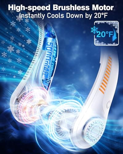 EYERZ Portable Neck Fan - Rechargeable Personal Fan with Neck Support, 5-Speed Quiet Lightweight Long Lasting Neck Fan, Fathers Day, Mothers Day Gifts, Full Surround Cooling for Travel, Hot Flashes view 3