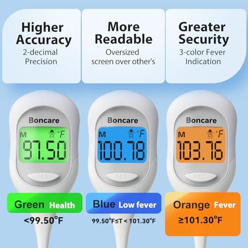 Boncare 9 Seconds Basal Body Thermometer for Ovulation, Oral Thermometer for Adults and Kids - Accurate Rectal Thermometer, with Fever Alarm and Large Display (Rice-White) view 3