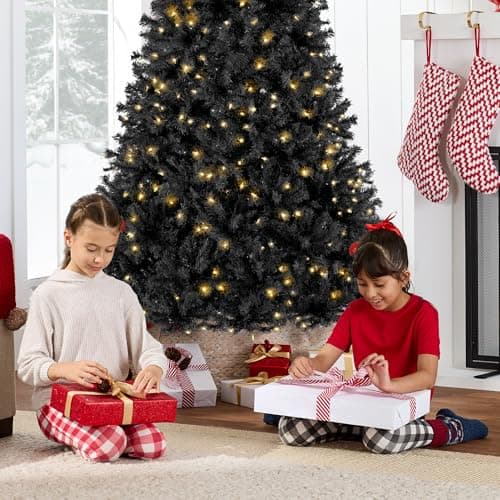 Best Choice Products 4.5ft Pre-Lit Black Christmas Tree, Full Artificial Holiday Decoration for Home, Office, Party Decoration w/ 362 Branch Tips, 175 Lights, Metal Hinges, Foldable Base view 2