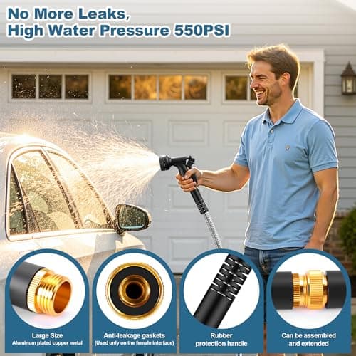 Rcfunkid Garden Hose 100FT No-Kink Metal Hose With 10 Function Nozzle Tough view 6