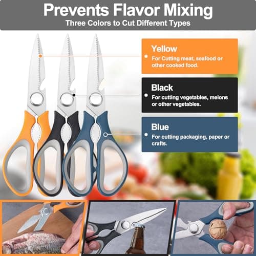 3-Pack Kitchen Shears Heavy Duty All Purpose Stainless Steel Scissors Dishwasher Safe Cooking for Meat, Chicken, Fish, Vegetable view 4