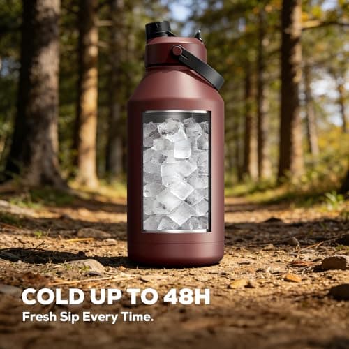 POWCAN 64 oz Insulated Water Bottle with Carrier Bag, Leakproof, Straw and Spout Lid, Keep Cold 48H, Cleaning Brush, BPA-Free, Stainless Steel Water Bottle for Travel, Sports and Picnic (Cocoa) view 2