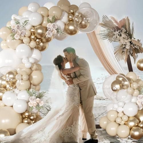 White and Gold Balloon Garland Arch Kit Sand White Balloons view 5