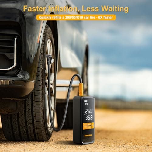 MODARI Tire Inflator Portable Air Compressor - 4X Faster 160 PSI Portable Air Pump for Cars - Cordless Tire Inflators with Gauge - Portable Tire Inflator for Car, Pickup, Bike and More view 4