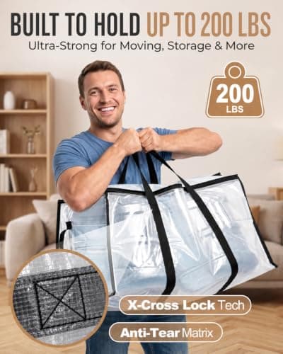 Moving Bags, 200lbs Heavy Duty Storage Bags Strong Handles & Zipper, 6-Pack | New Open L Design, Waterproof Foldable Portable Storage Totes for College Dorm, Moving Boxes Alternative & Home Organization view 5