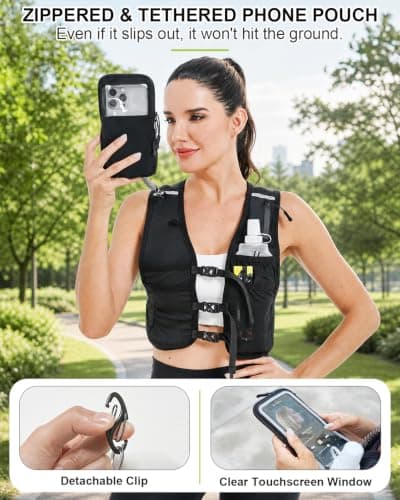 Running Vest with Touchscreen Phone Holder, Hydration Vest Water Bottle view 3