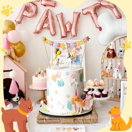 Gemscream 39 Pcs Dog Cake Toppers Party Animal Cake Decorations Puppy Figures with Hats Mini Balloons for Birthday Pet Theme Party view 2