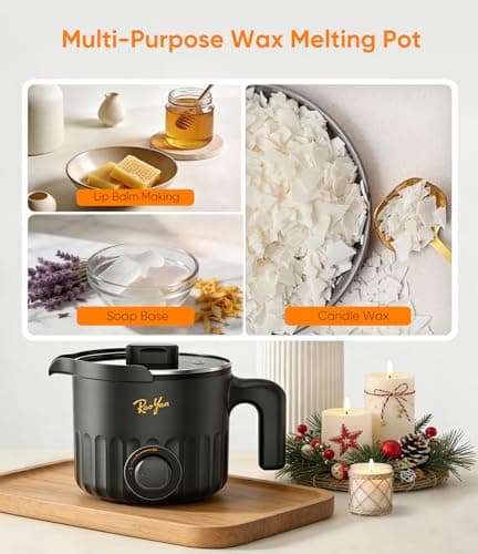 RAOYAN 1.5L Candle Wax Melter with Pour Spout, Wax Melting Pot for Candle Making, Complete Kit for Beginners and Adults with Thermometer, Wicks, Stickers, Centering Device and Stirring Spoon - Black view 7