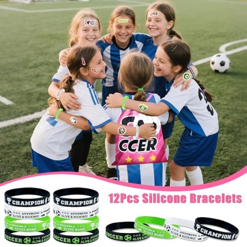 Fiestivo Soccer Party Favors for girls, Soccer Goodie Bags with LED Finger Lights, Mini Brush, Silicone Bracelets Stickers Gift Bags for Soccer Themed Birthday Party Favors Supplies 98 Pcs view 6