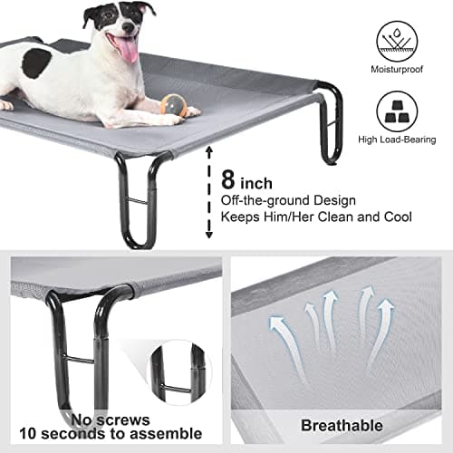 Pettycare Elevated Outdoor Dog Bed - Medium Dog Cot, Waterproof, Cooling, Non Slip, Up to 40 lbs, Grey view 4
