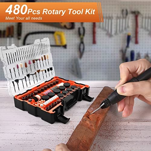 480Pcs Rotary Tool Accessories Kit, GOXAWEE 1/8 inch Shank Rotary Tool Accessory Set, Multi Purpose Universal Kit for Cutting, Drilling, Grinding, Polishing, Engraving & Sanding view 2