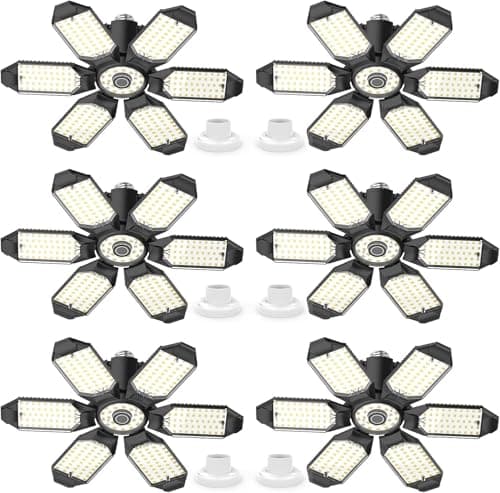 Eqquorva 6 Pack 220W Garage Light Ceiling Led Deformable LED Shop Lights for Workshop E26 E27 Screw in Garage — image 1