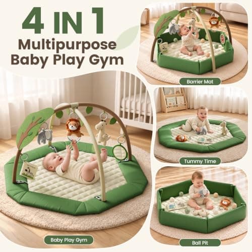 TinyThirve Baby Gym Play Mat, 4-in-1 Washable Tummy Time Mat & Ball Pit view 2