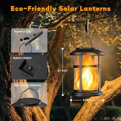Otdair 4 Pack Solar Lanterns Outdoor Waterproof, Upgraded Flickering Flame Hanging Solar Lights for Outside, Solar Powered Lantern for Patio Yard Garden Porch Decor, Gift for Mom Housewarming view 6