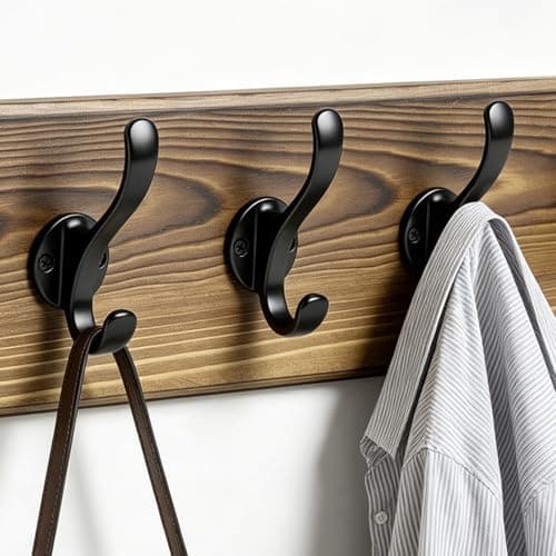 Dellicasi 17" Coat Rack Wall Mount, Rustic Wall Mounted Coat Rack, Pine Solid Wood Coat Hook Hanger with 5 Metal Hooks- Wall Coat for Hanging Clothes Key Robes Towels Coats view 5