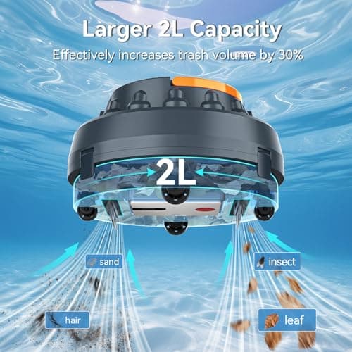 X2 Cordless Pool Cleaner Robot, Robotic Pool Vacuum for Above/In Ground Pool, 45W Dual-Motor, Self-Parking, Enhanced with 2L Debris Capacity view 4