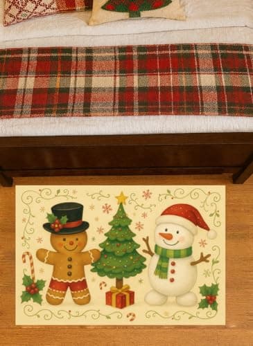 Carastora Christmas Snowman and Gingerbread Man Pattern Decorative Doormat/Anti-Fatigue Mat, 20 x 31in. Suitable for Indoor and Outdoor Porch Decoration, Housewarming Gifts, and Holiday Presents. view 4