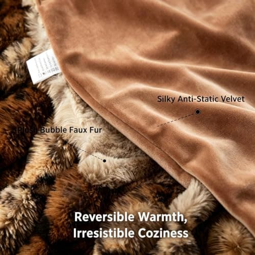 THRIVINGIVAN Leopard Print Fluffy Faux Fur Throw Blanket for Couch Bed | Soft Fuzzy Cheetah Print Faux Rabbit Fur Blanket, Cozy Plush Thick Warm Decorative Lap Throw for Women, 50x60, Brown view 4