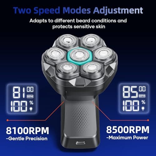 7D Head Shavers for Bald Men - kensen Upgrade 7D Head Shavers, Ergonomic Comfort-Grip Handle with 2 Speed Settings Long Battery Life Bald Razor IPX6 Waterproof Wet/Dry Shaving LED Display view 4