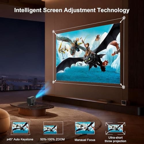 Mini Projector with WiFi and Bluetooth,4K Support 260 ANSl Smart Portable Projector,Auto Keystone, 135 Degree Rotation,Video projector for Home, Bedroom, Outdoor view 6