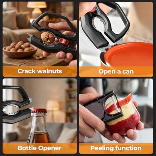 FINENUT Heavy Duty Kitchen Scissors with Peeler Sheath - Spring Loaded Poultry Shears for Chicken, Meat & Fish - Multipurpose Food Scissors with Safety Lock & Non-Slip Handle, Dishwasher Safe view 4