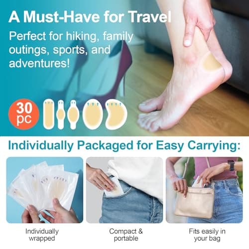 30PCS Hydrocolloid Gel Blister Bandages Pads, Multi-Size Waterproof Adhesive Blister Bandages, Waterproof Blisters Pads & Blisters Cushions for Heel, Toe & Foot view 4