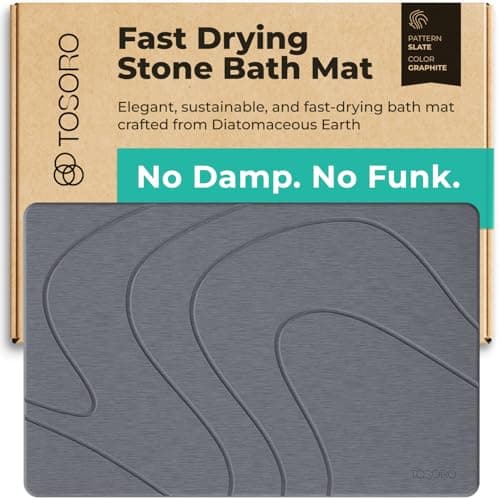 TOSORO - Stone Bath Mat Diatomaceous Earth Shower Mat Non-Slip Super Absorbent Diatomite Stone Bath Mats for Bathroom Floor Quick Drying Natural Easy to Clean (23.5 x 15) - Graphite view 1