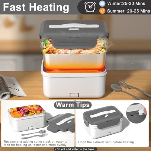 Akhia Electric Lunch Box for Adults,100W/1.8L Heated Lunch Box for Men Work/Car/Truck,Portable Food Warmer Lunch Box Upgraded with Fork Spoon Insulated Carry Bag,12V/24V/110V Valentine's Gift for Men view 4