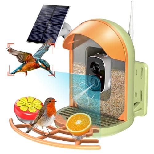 Bird Feeder with Camera, 2K HD Camera Birds Feeder with AI Recognition, Solar Powered Birdfeeder Cam with Night Vision, IP65 Outdoor Backyard Birds Watching, Gift for Bird Lovers – Light Green view 1