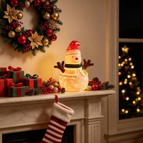 LED Ceramic Christmas Snowman Table Lamp for Bedroom Party Holiday Décor view 6