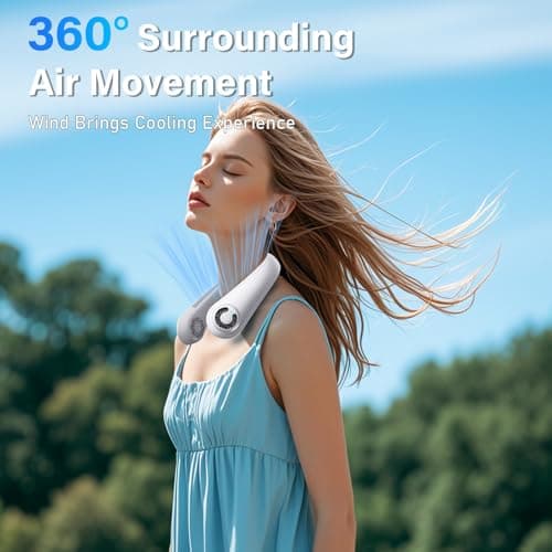 AUIIAH Neck Fan - Portable Personal Cooling Bladeless Around the Neck Fans that Blow Cold Air Rechargeable with 5 Speeds, Neck Support for Hot Flashes, Disneyland, Travel, Cooler Gift for Women Men view 5
