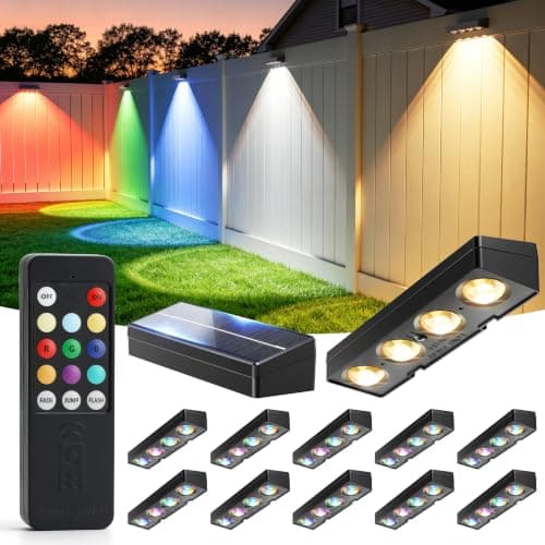 JOFIOS Fence Lights Solar Powered with Remote 12 Pack, Warm White, Cool White and RGB Color Glow LED Solar Lights Outdoor, Dusk to Dawn Solar Fence Lights for Patio, Backyard, Railing, Deck, and Wall — image 1
