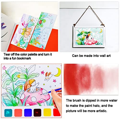 JUNQIU Watercolor Coloring Books for Kids Ages 4-8, Pocket Watercolor Painting Book for Toddlers, Arts and Crafts for Girls Gifts, Stocking Stuffers For Kids view 6