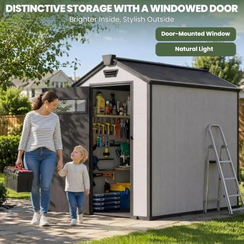 MNLR 4x6 FT Resin Outdoor Storage Shed with Floor & Door Window view 4