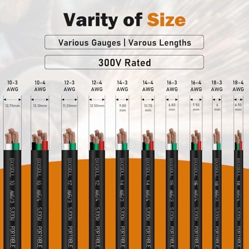 75FT 14/4 SJOOW 300V Wire, 14 AWG 4 Conductor 75FT Portable Power Cable 300V Copper Cord, 14 Gauge 4 Conductor 75 Foot Cable for Motor Leads, Portable Lights, Battery Chargers and Machinery view 4