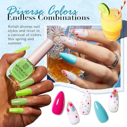 AZUREBEAUTY Summer 8 Colors Hot Pink Neon Blue Green Glitter Purple Yellow Orange Nail Polish Set Quick Dry, Perfect for Women Manicure Nail Art DIY Salon view 2