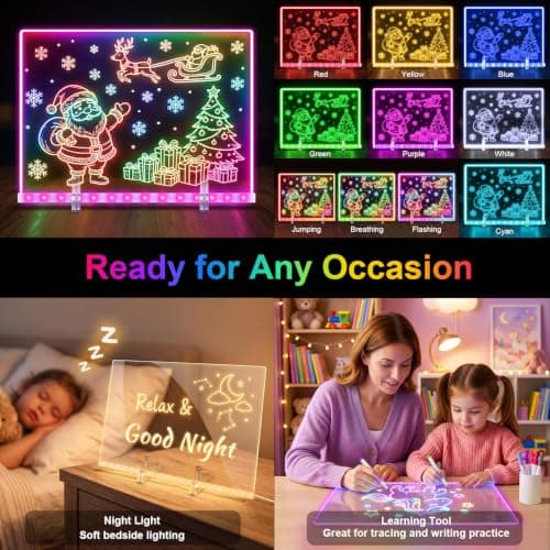 RGB LED Drawing Board for Kids, Reusable Acrylic Light Up Message Board with 5 Brightness Levels, 10 Color Modes, USB Powered Doodle Pad for Notes, Learning, Night Light, Gifts for Boys Girls view 3