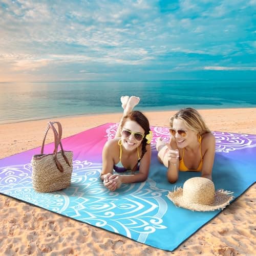 AISPARKY Beach Blanket Waterproof Sandproof, Oversized Large Beach Mat 79" X 83"/120"x108" for 1-8 Adults, Quick Drying&Compact&Lightweight, Picnic Mat Vacation Essentials for Beach Camping Travel view 4