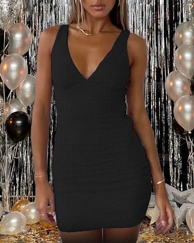 ZREQV Women's Summer Dresses 2026 Sexy Deep V Neck Backless Going Out Vacation Party Club Short Bodycon Mini Dress view 2