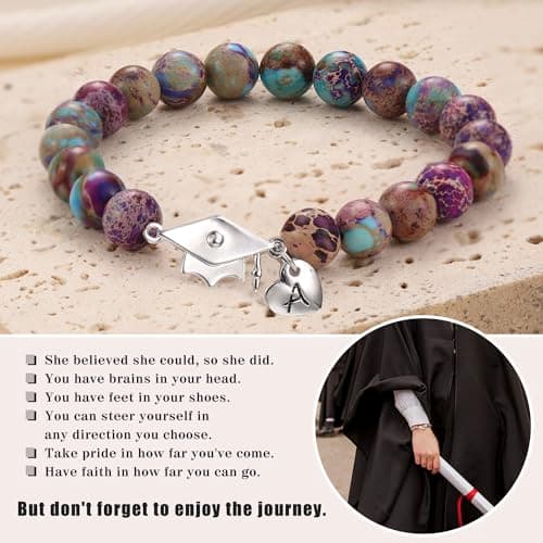 Sistble 2026 Graduation Gifts Class of 2026 Gifts A-Z Initial Graduation Bracelets for Her College High School 8th 6th 5th Grade Graduation Gifts Graduation Cap Decorations Inspirational Jewelry view 2